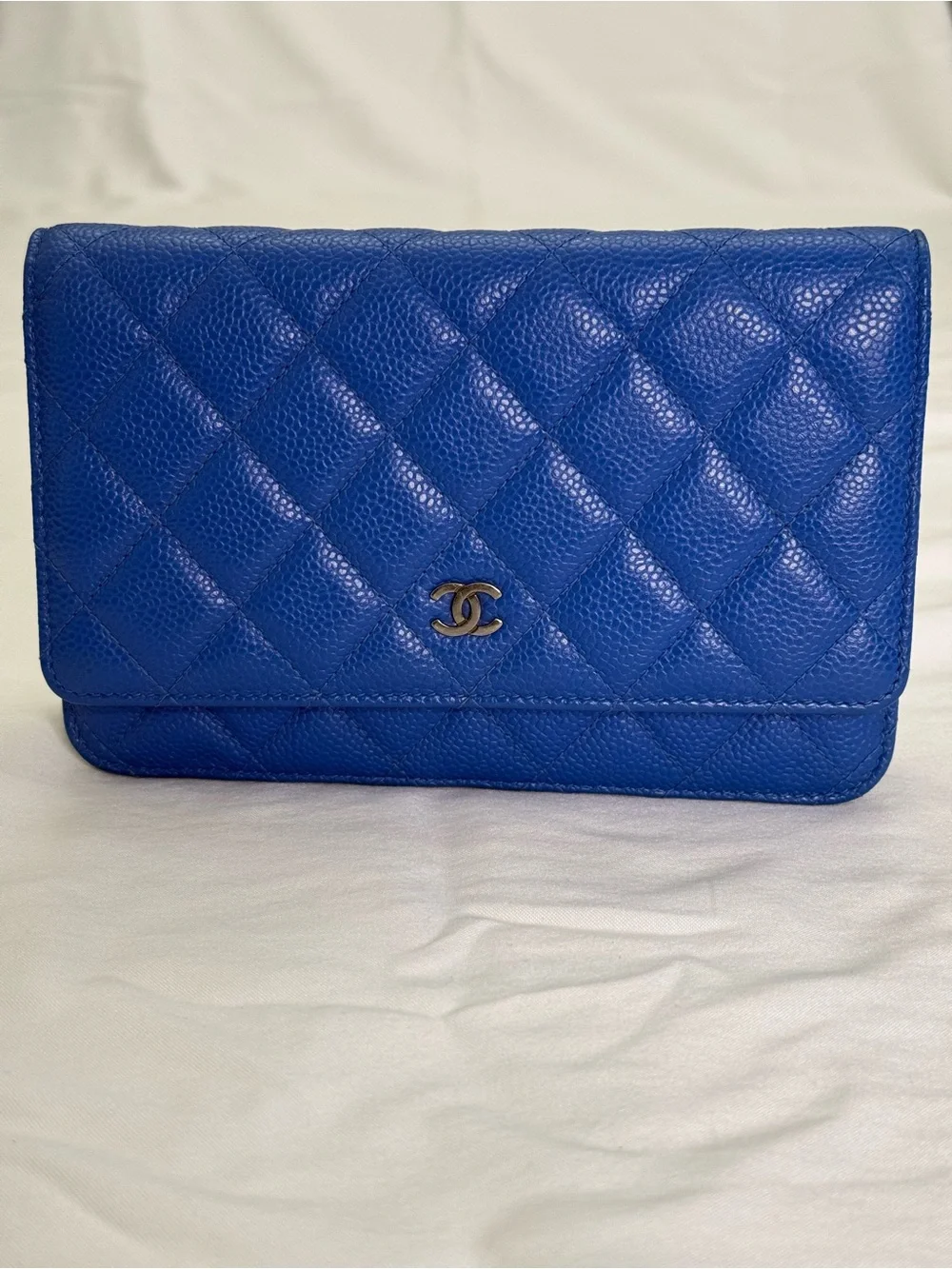 CHANEL Quilted Caviar Leather Wallet in Royal Blue with Gold CC